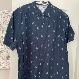 Short sleeve button down French bulldog shirt